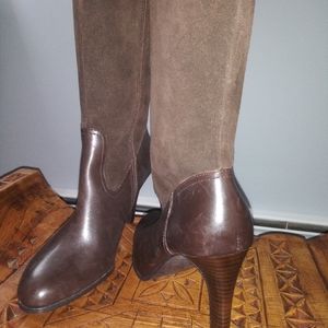 Women's tall, brown, leather boots